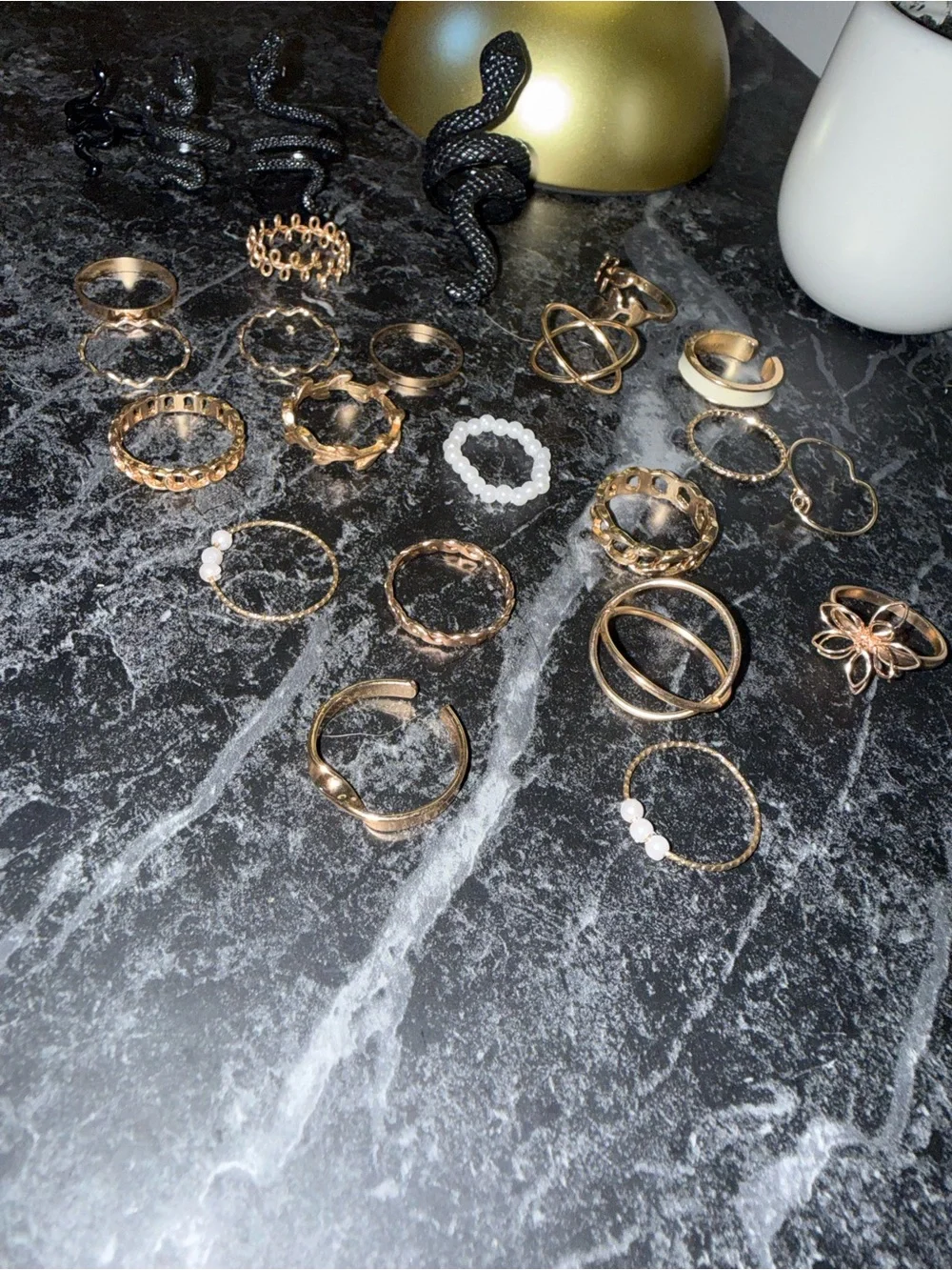 Assorted Gold, Black, Pearl, & Snake Ring Set ✨